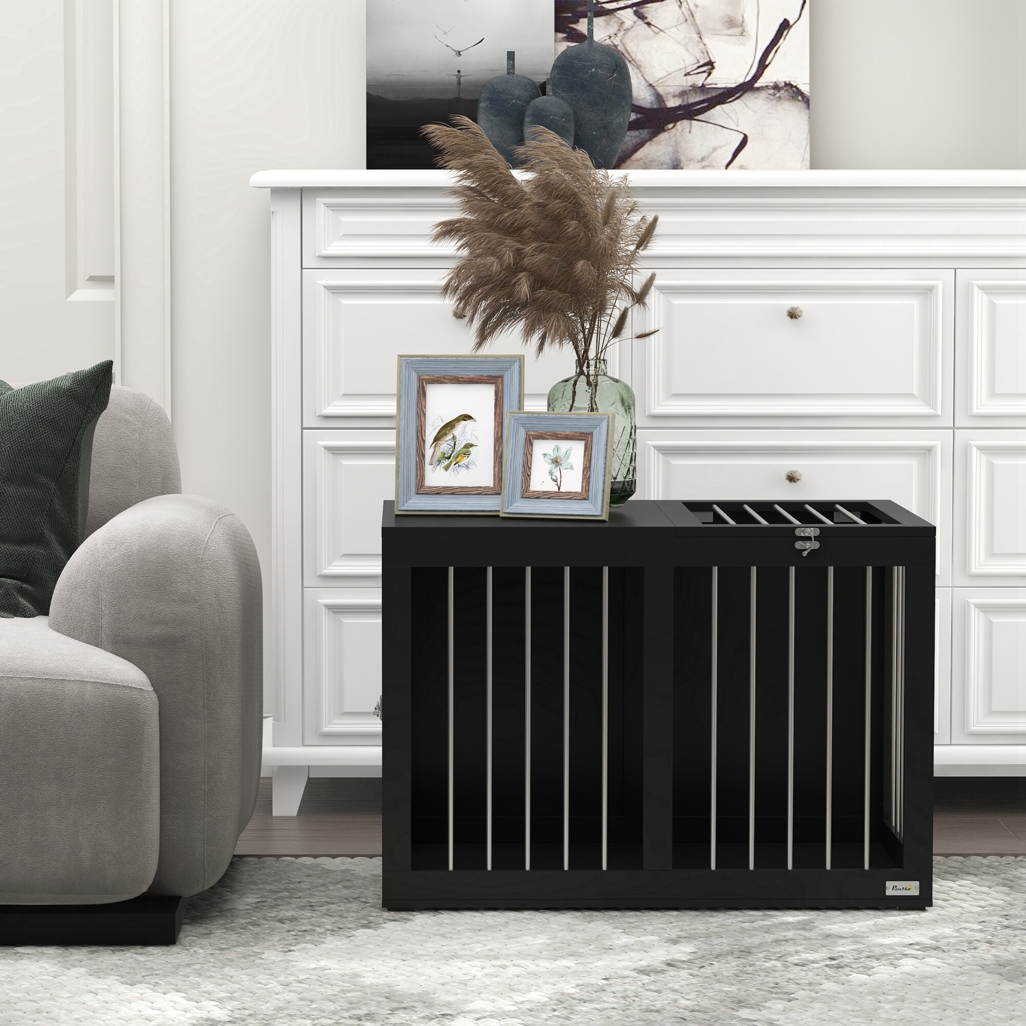 PawHut Hundekäfig mit 2 Türen schwarz 80L x 50B x 56,5H cm