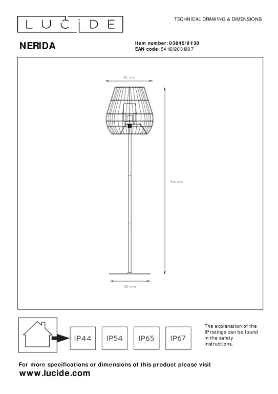 Lucide Nerida vloerlamp buiten IP44 zwart