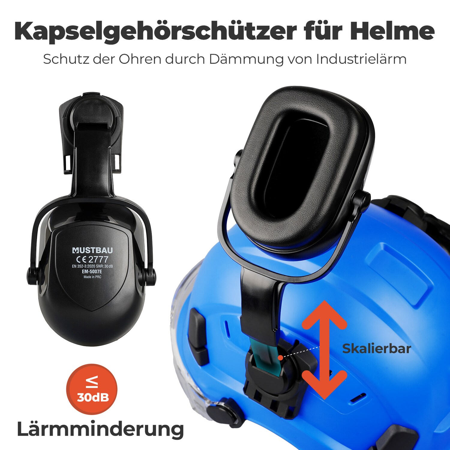 Mustbau Sicherheitshelm-Set, EN397 Schutzhelm mit Ohr- und Gesichtsschutz, verstellbares Kopfband von 53 bis 63 cm, strapazierfähiges ABS-Material