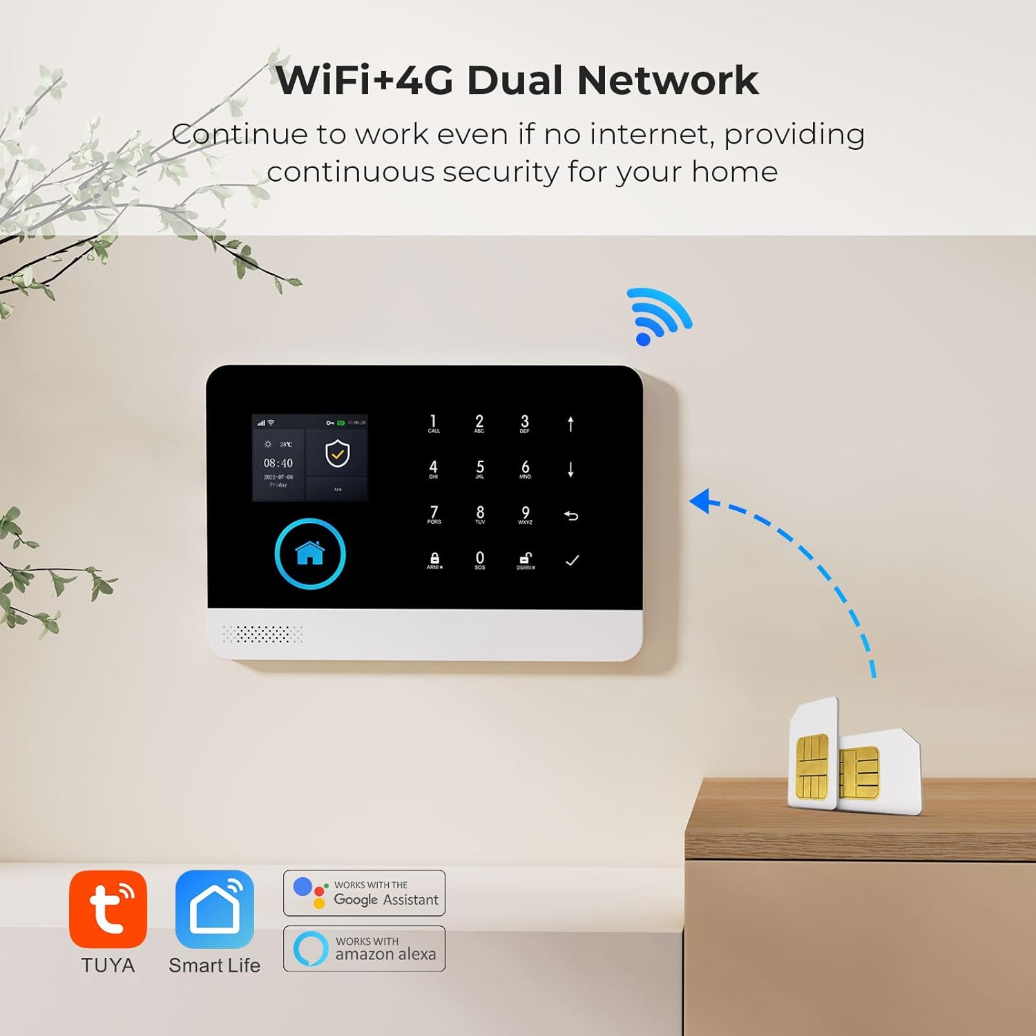 XNY 4G Alarmanlage Haus, WLAN Drahtloses Alarmanlage Wohnung mit APP-Benachrichtigung, 24 Stück(5 Bewegungsmelder, 10 Fenster Tür Sensoren, Fernbedienungen, Alarmsirene), Funktioniert mit Alexa