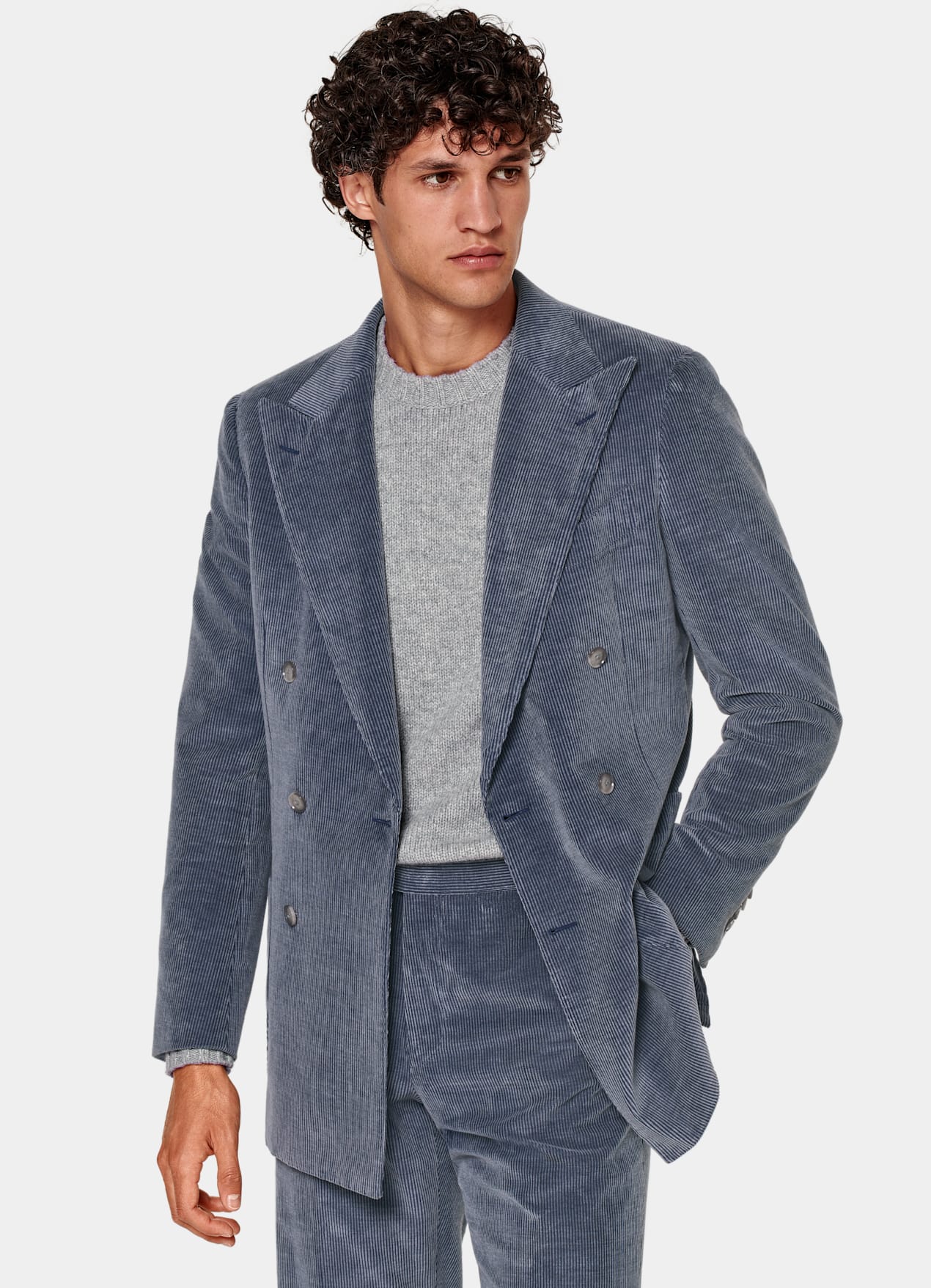 Costume Havana coupe Tailored bleu moyen