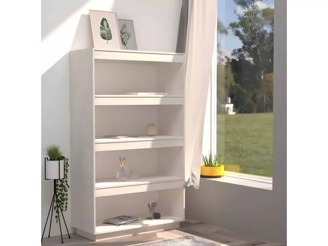 Bibliothèque/Séparateur de pièce Blanc 80x35x135 cm Pin massif