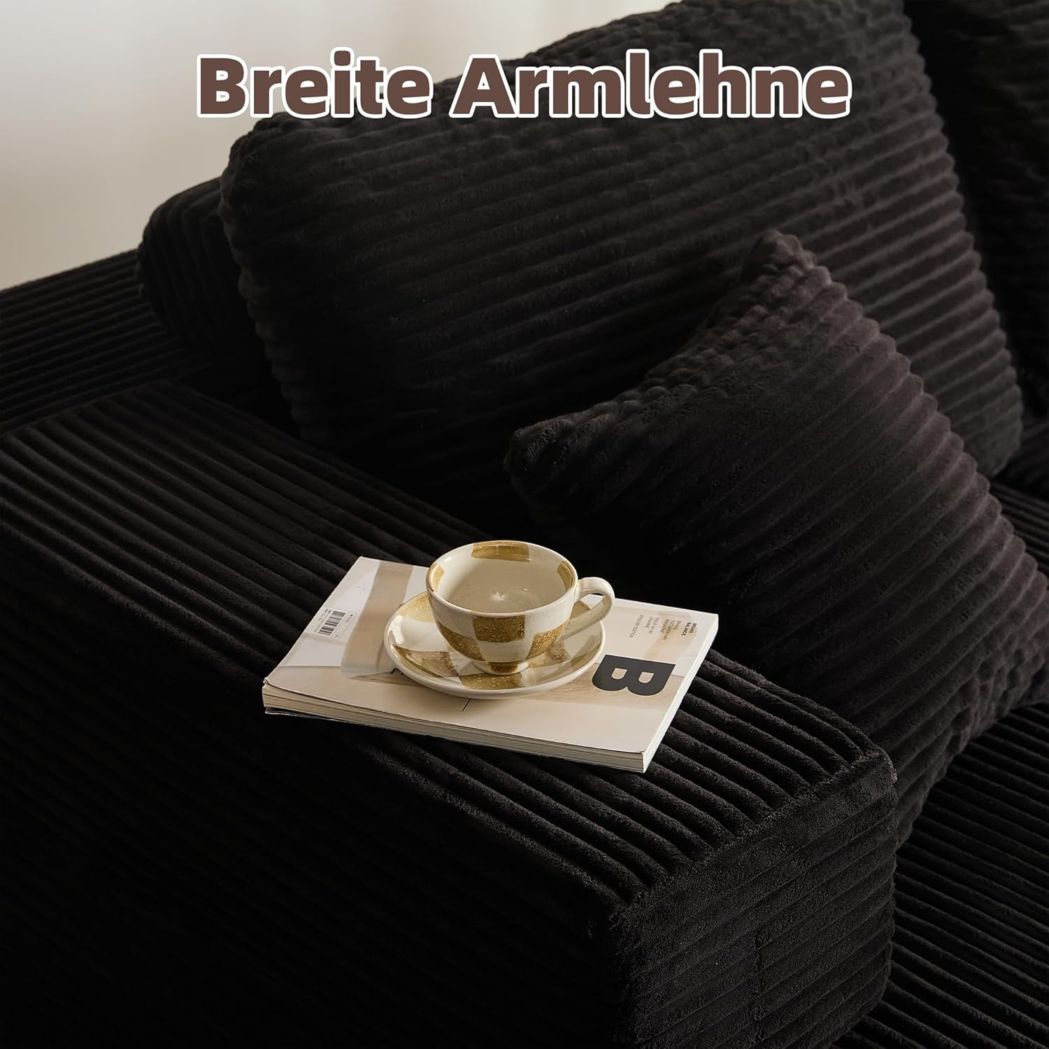 Modulares L-förmiges Ecksofa mit Schlaffunktion – rahmenloses Schlafsofa mit Chaiselongue Links, extra tiefer Sitzfläche, montagefrei, für Wohnzimmer,Schwarz