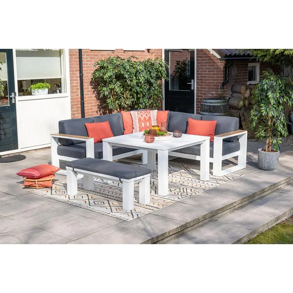 Garden Impressions Plaza lounge hoekset 3-delig wit - teak look