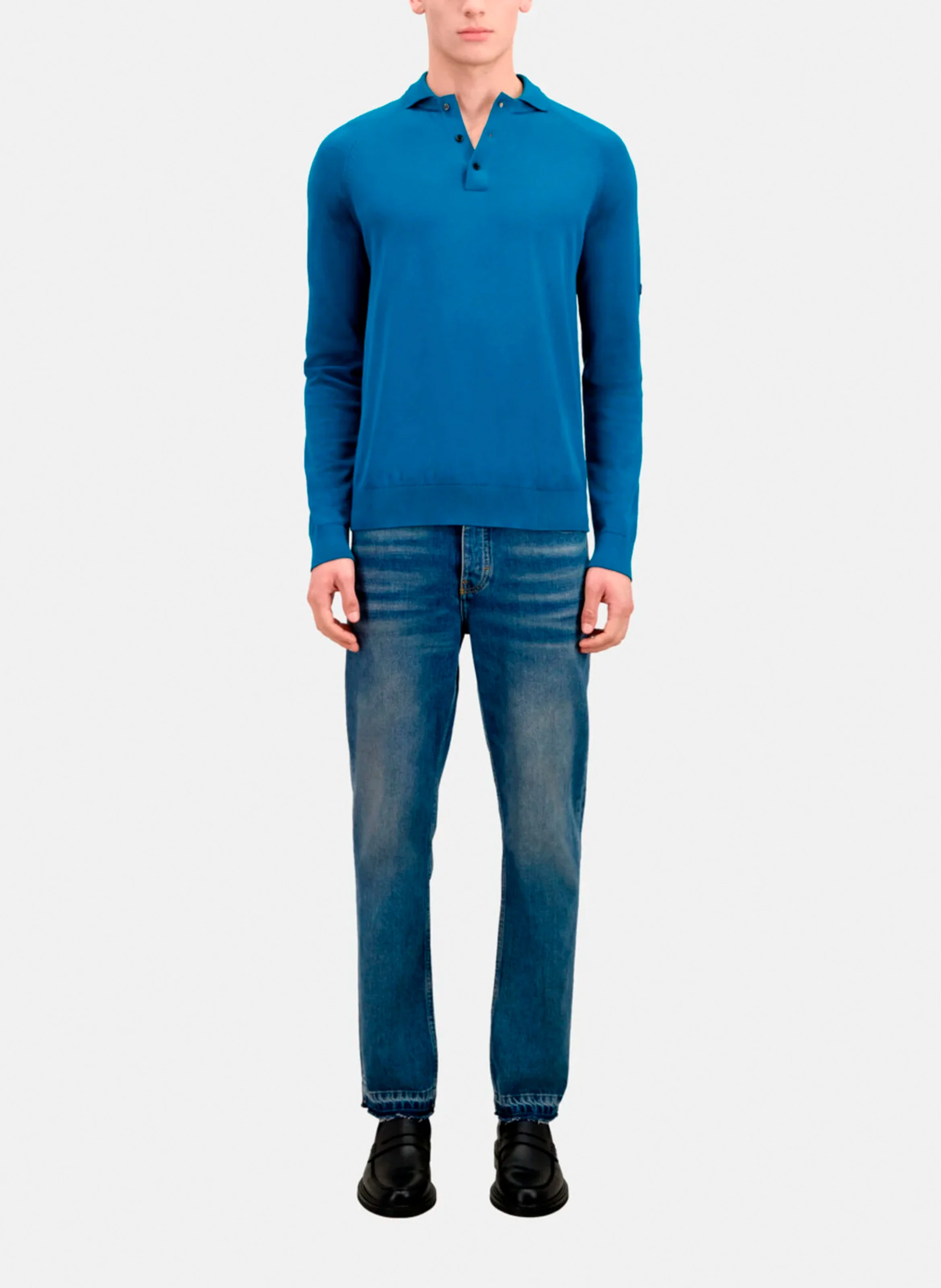 Polo regular-fit à manches longues| Bleu