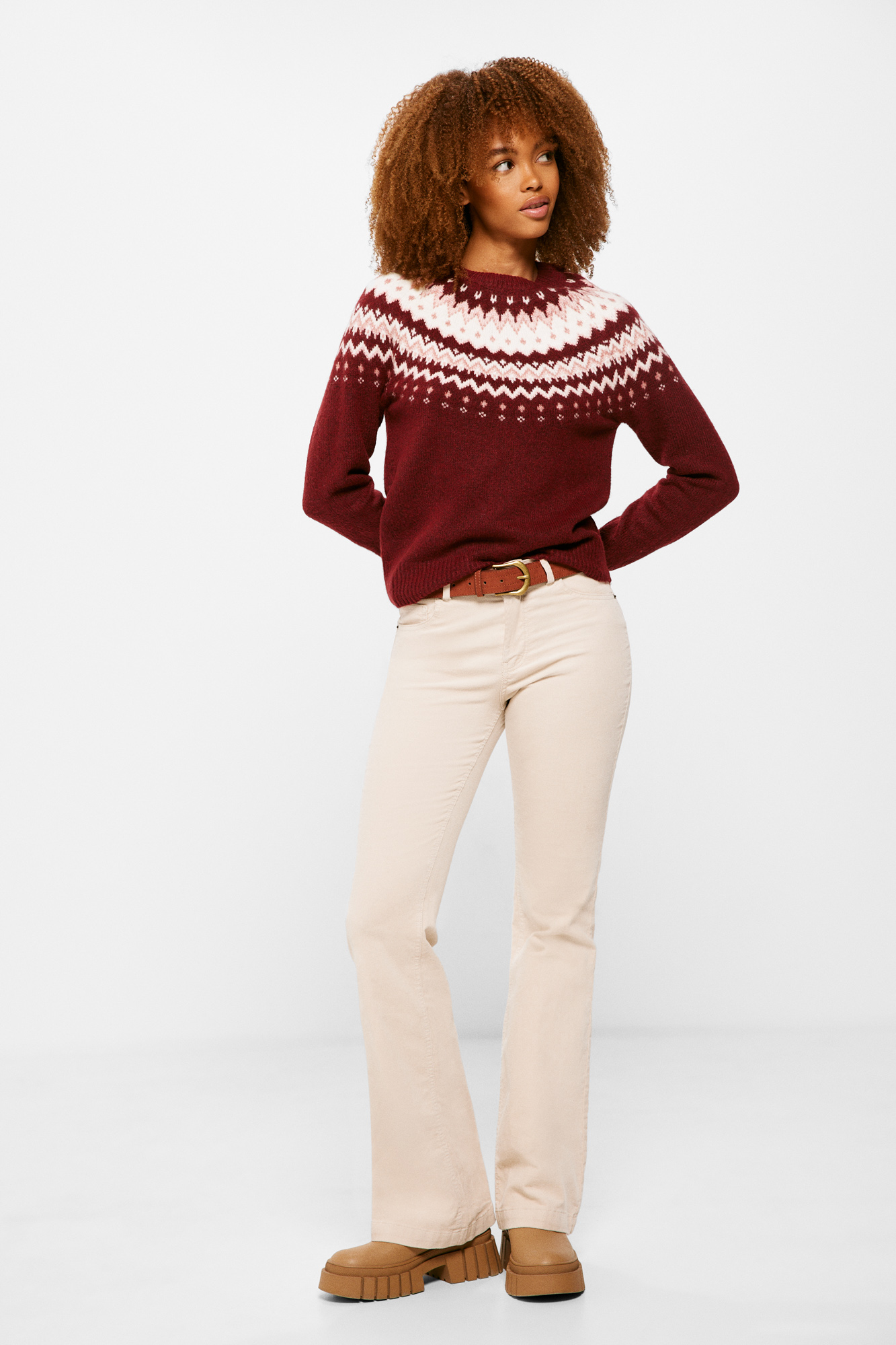 Jersey de lã jacquard borgonha