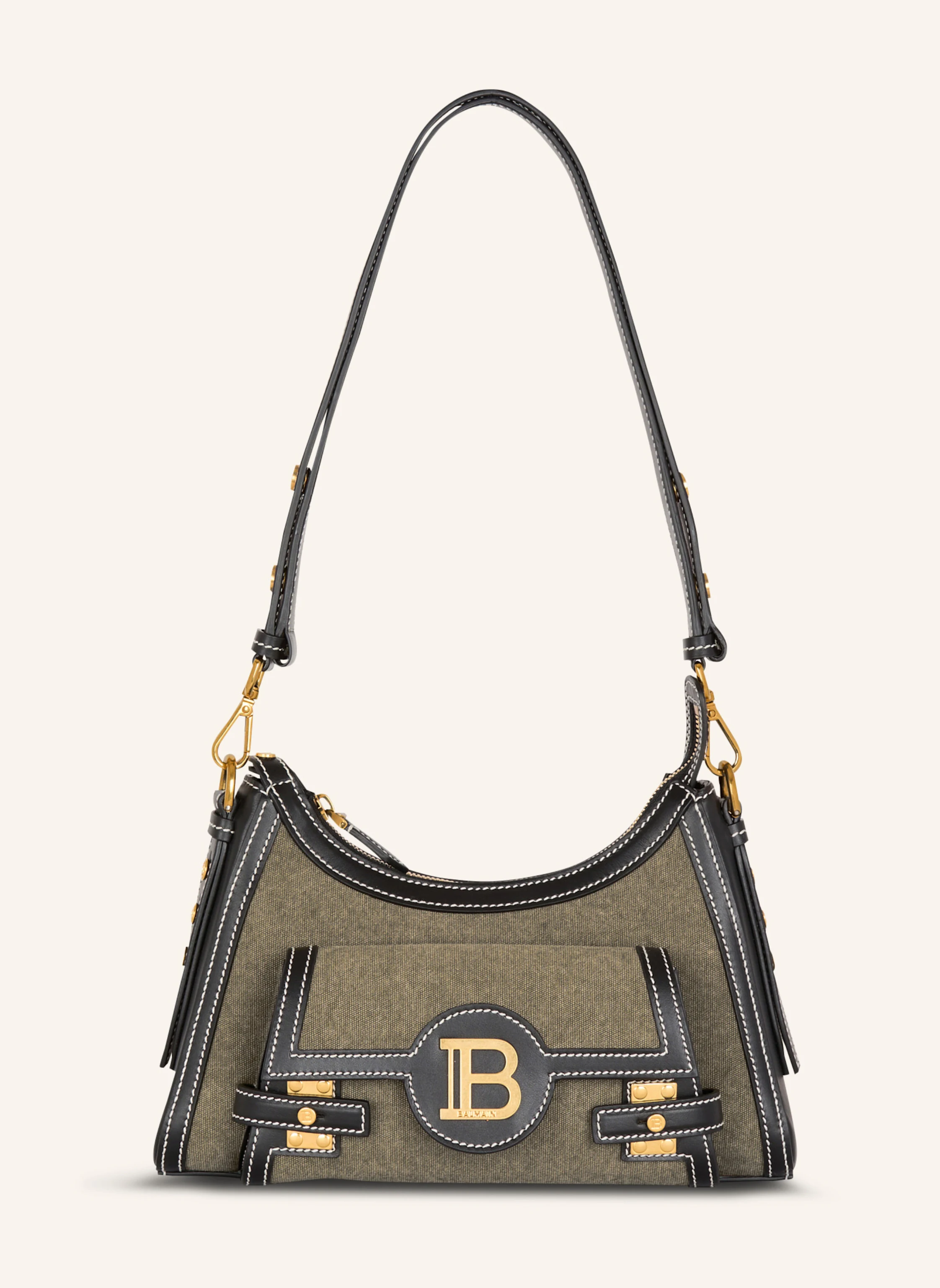 BALMAIN Tasche B-Buzz Hobo aus Leder und Canvas