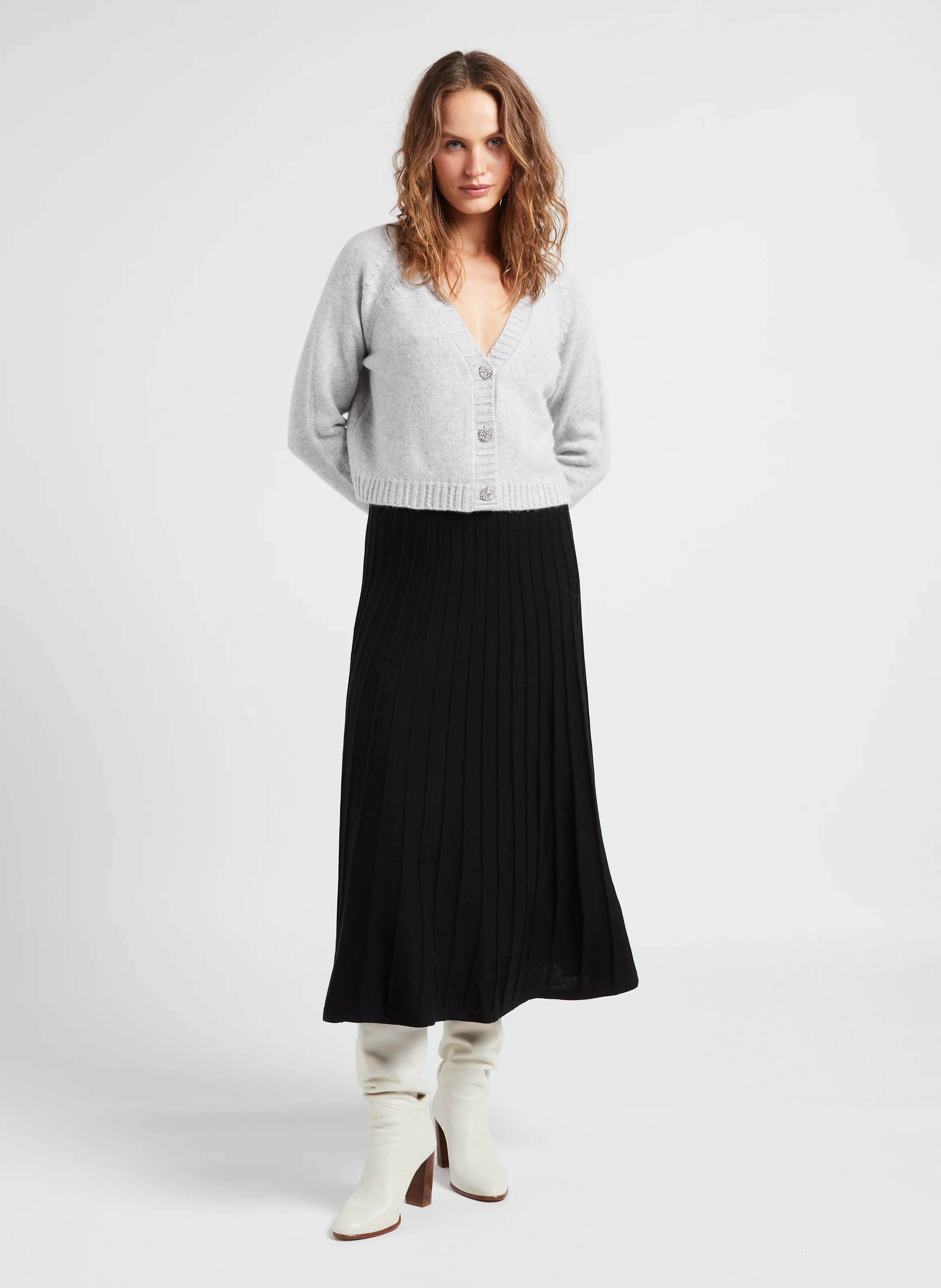 CLAPAM - Gilet court col V en cachemire | Gris