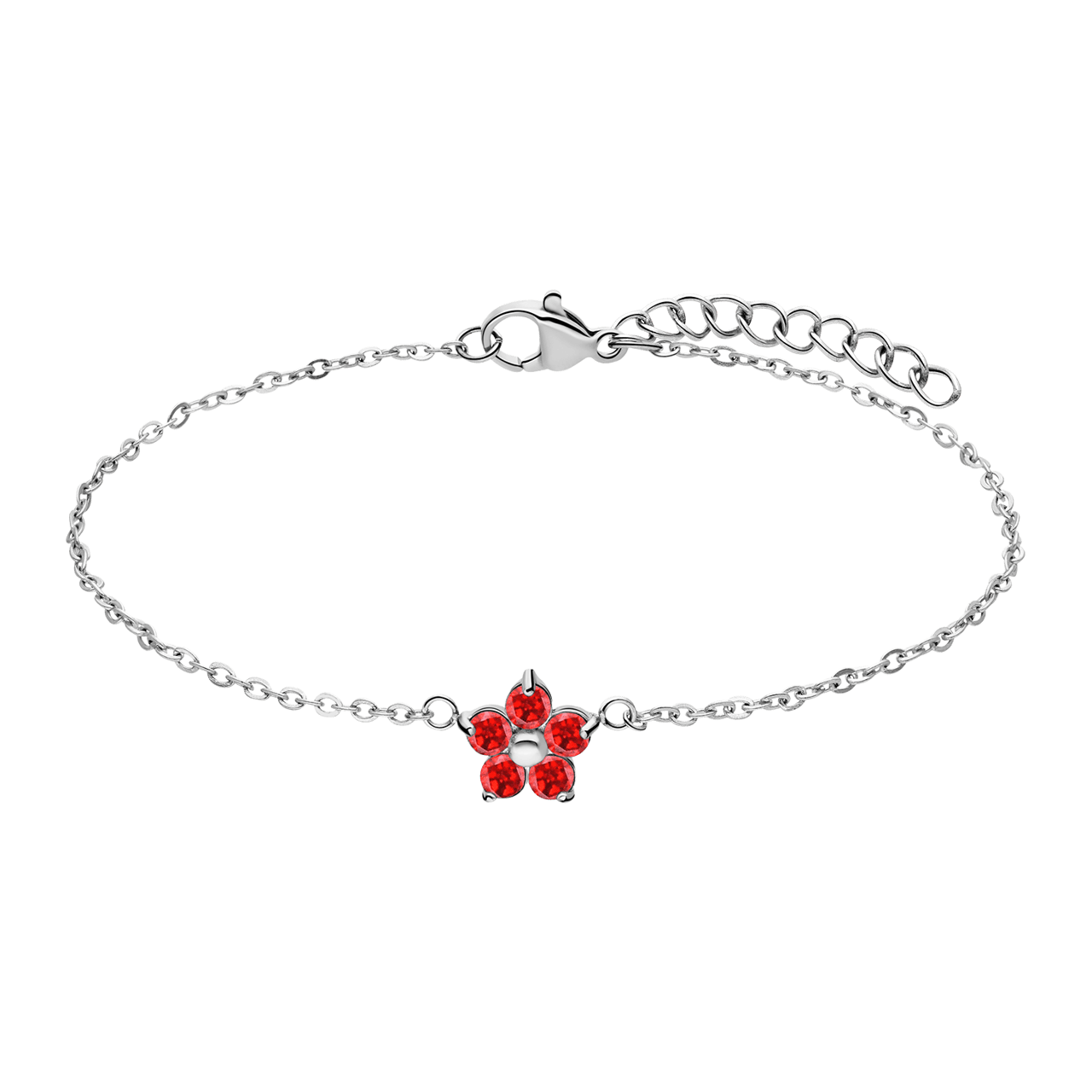 Stalen armband bloem met zirkonia rood