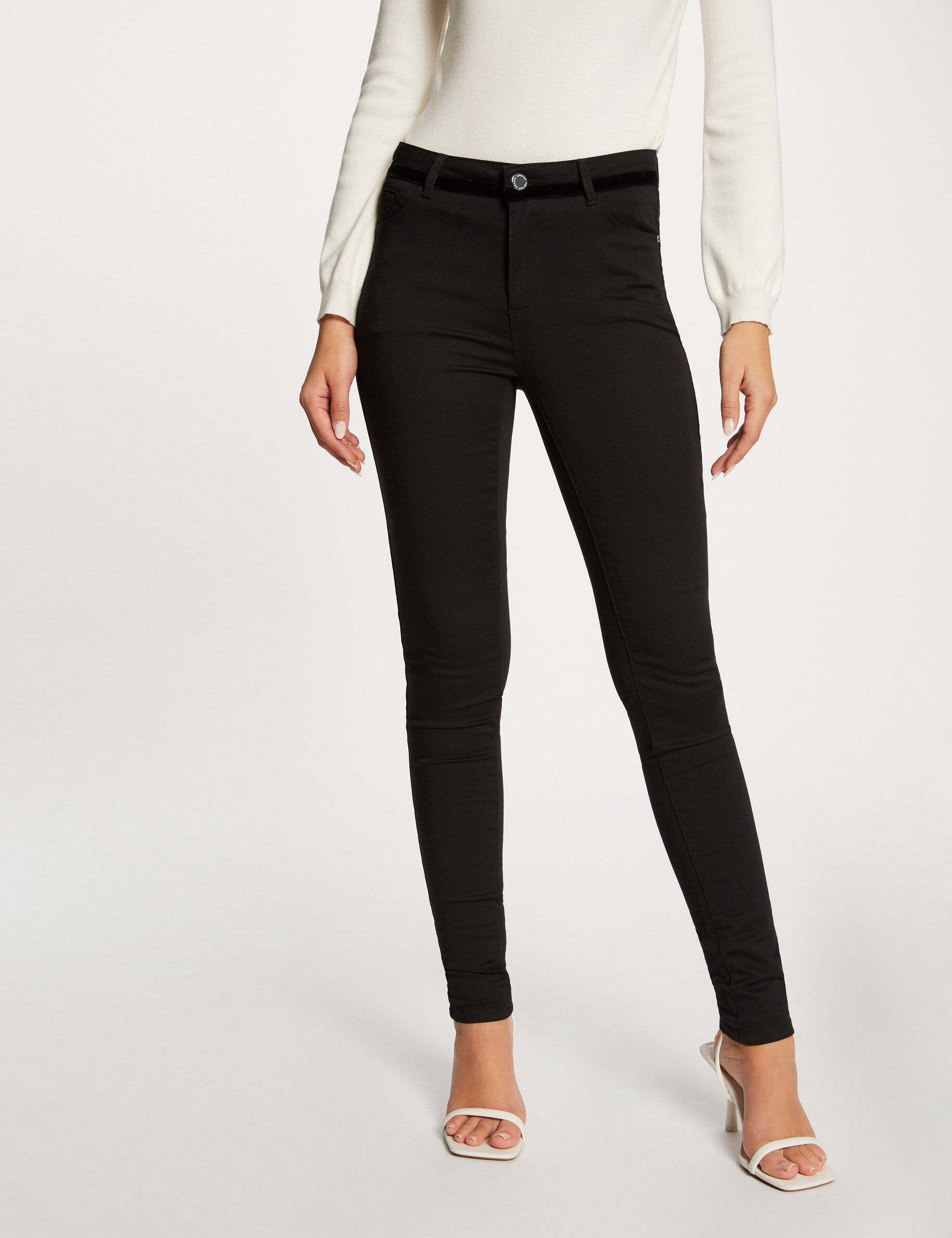 Pantalon skinny enduit à détails velours noir femme - noir