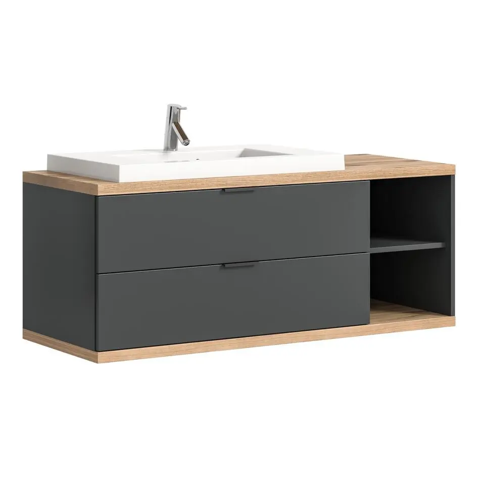Hioshop Nuaro wastafel 2 lades grijs