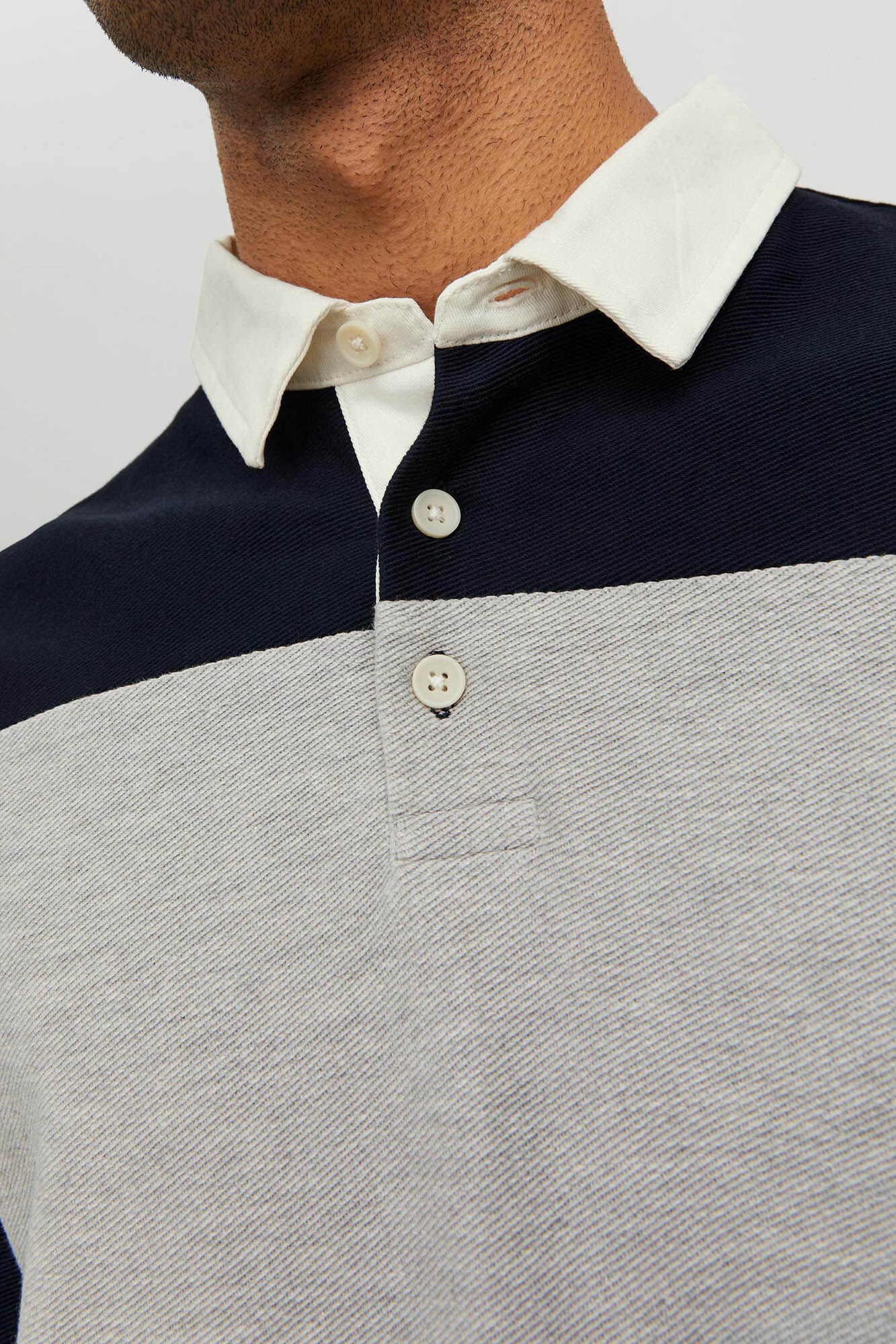 Polo listrada de manga comprida - Azul