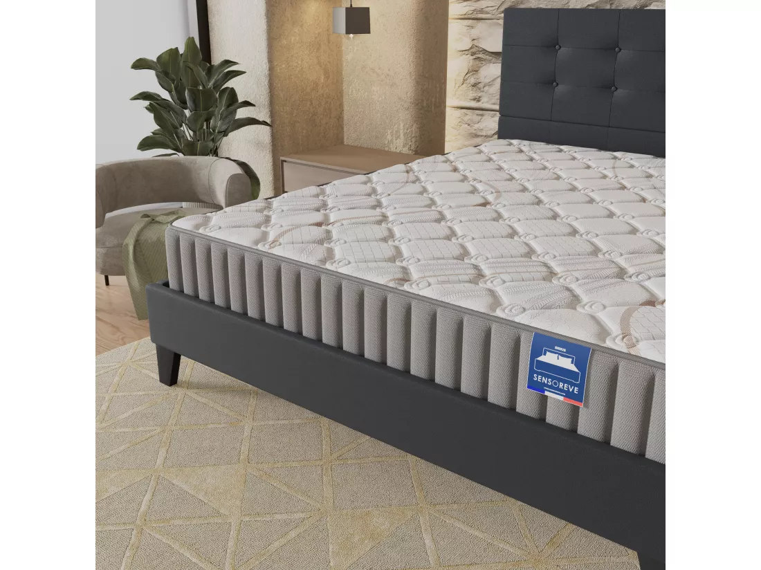 Ensemble Matelas + Lit Avec Tête De Lit 140x190 Cm, Sirius 22cm D’épaisseur Latex Naturel