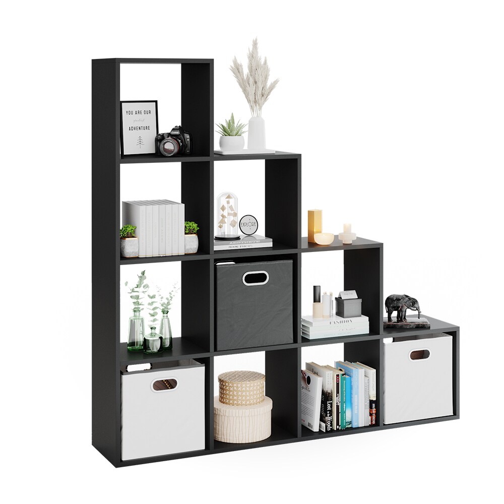 VICCO Treppenregal 10 Fächer Schwarz - Raumteiler Stufenregal Bücherregal
