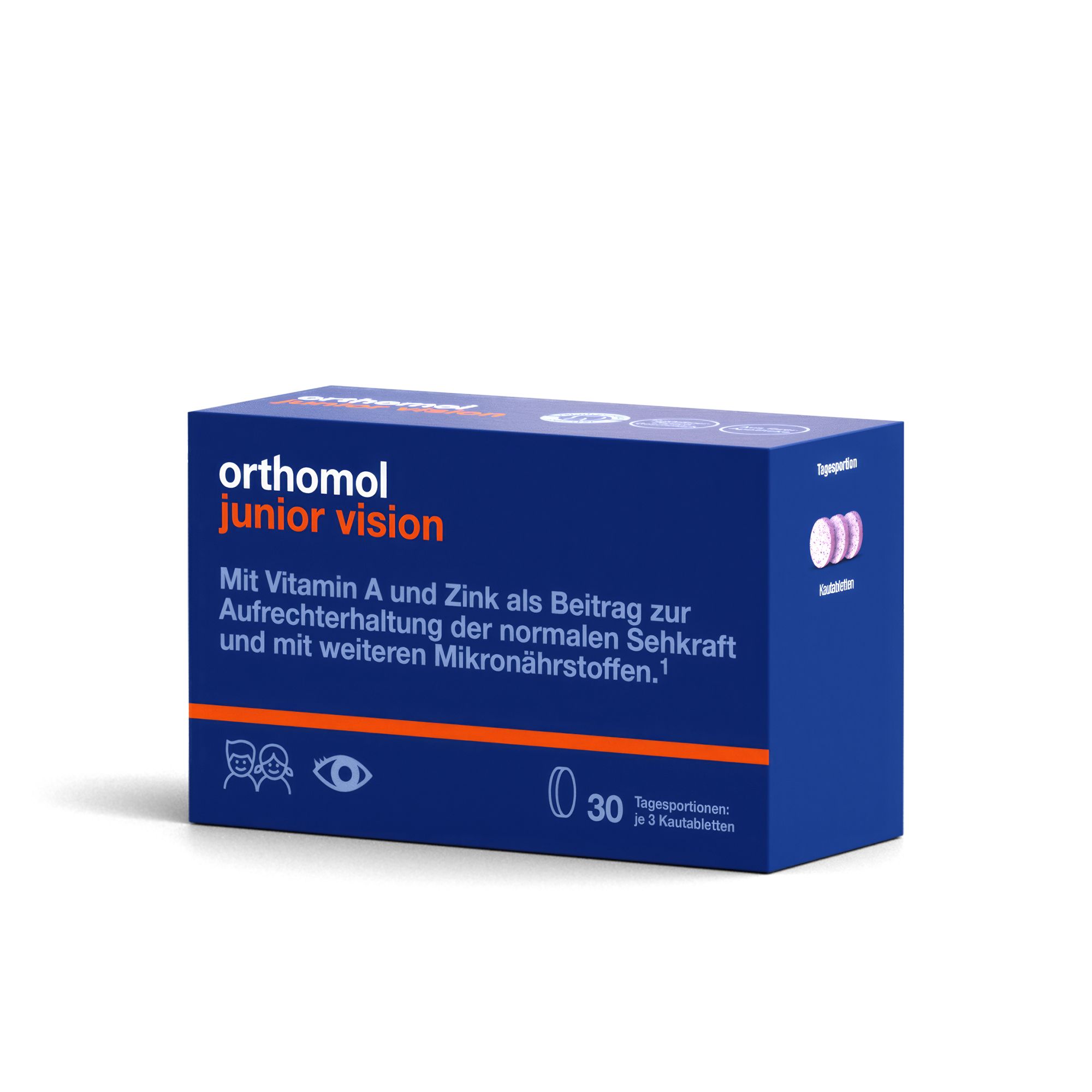 Orthomol junior Vision - Mikronährstoffe zur Aufrechterhaltung der Sehkraft bei Kindern - mit Vitamin A und Zink - Kautabletten