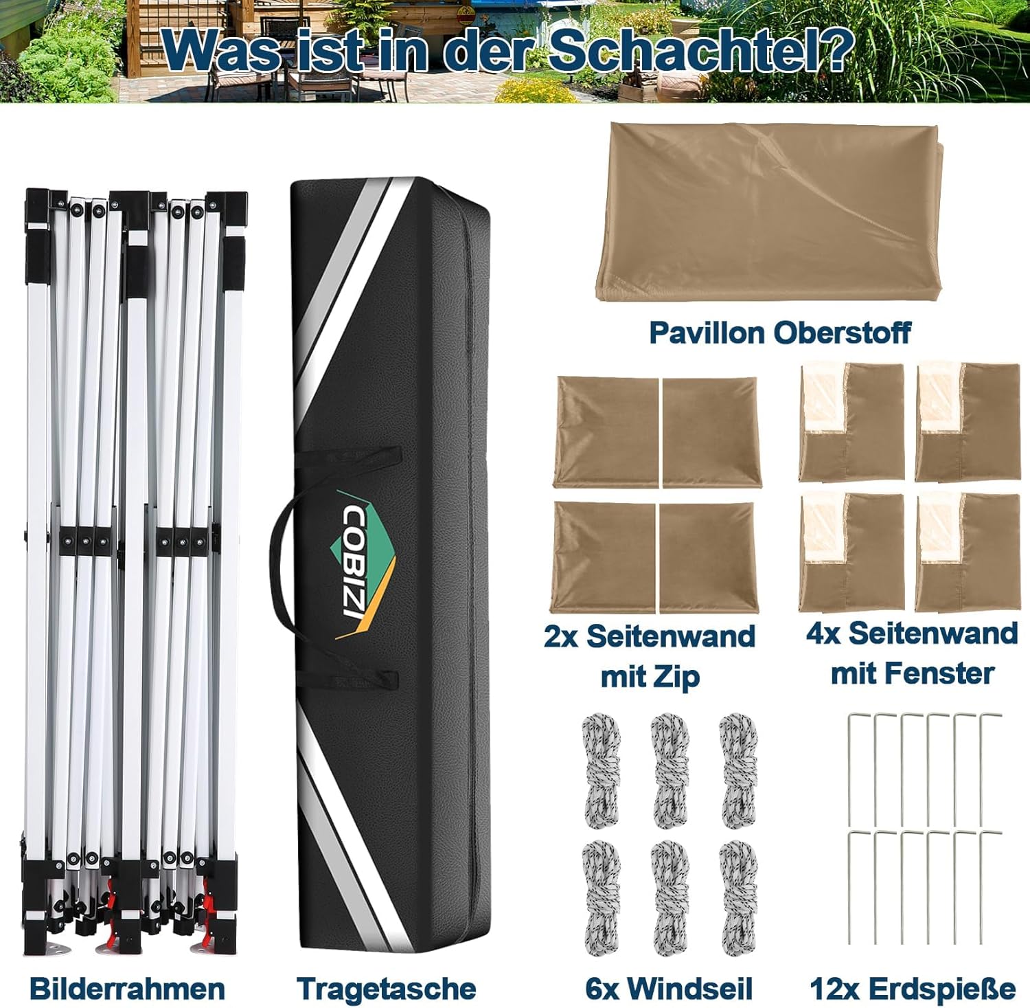 COBIZI Faltpavillon 3X6m Wasserdicht Stabil Pavillon 3x6m, Partyzelt Faltbar Anti-UV mit 6 Seitenwänden, Gartenpavillon Zelt für Hochzeiten, Freien, Garten