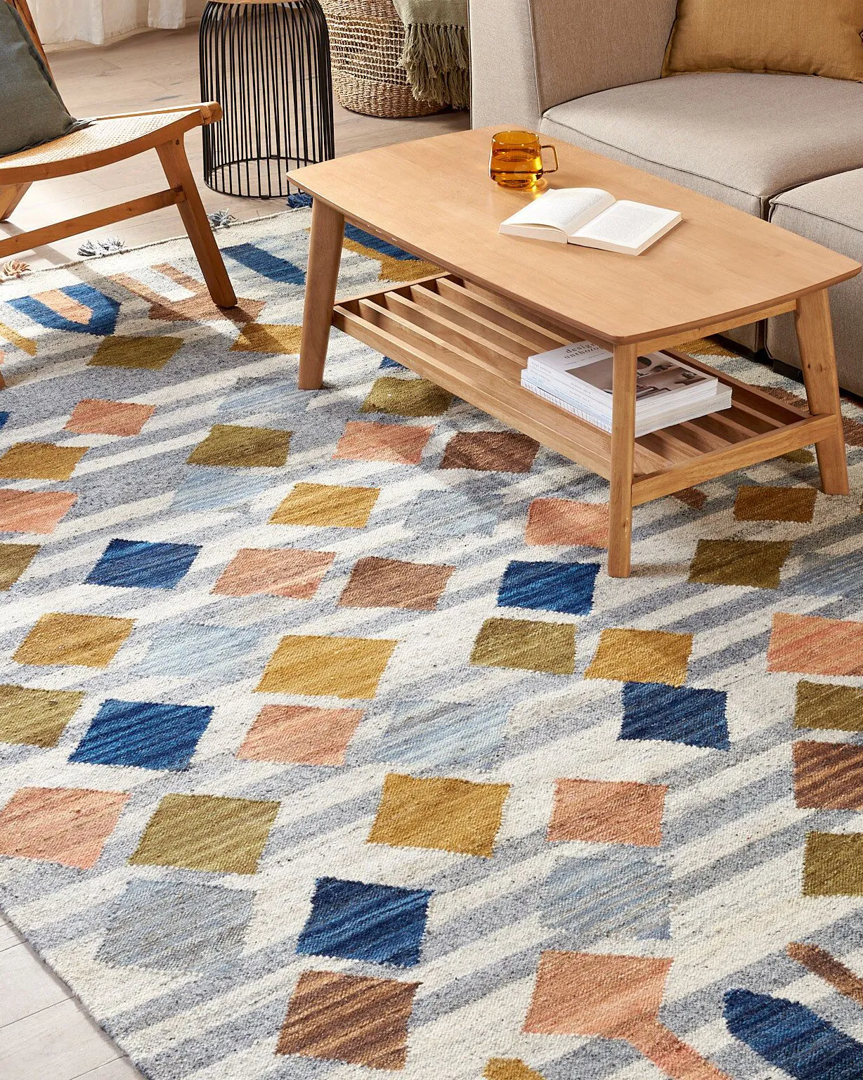 Vloerkleed KASAKH Meerkleurig 200 x 300 cm Wol Kelim