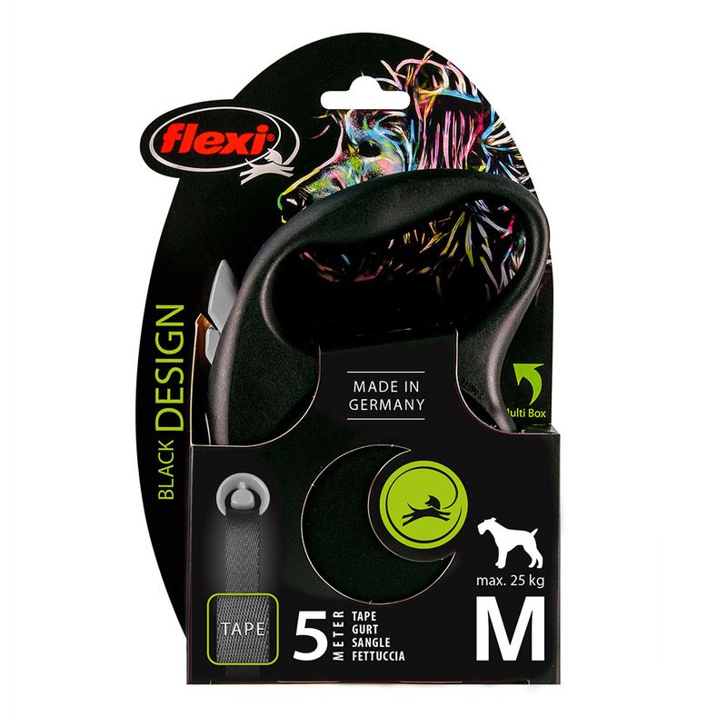 Laisse flexi Black Design noir, 5 m