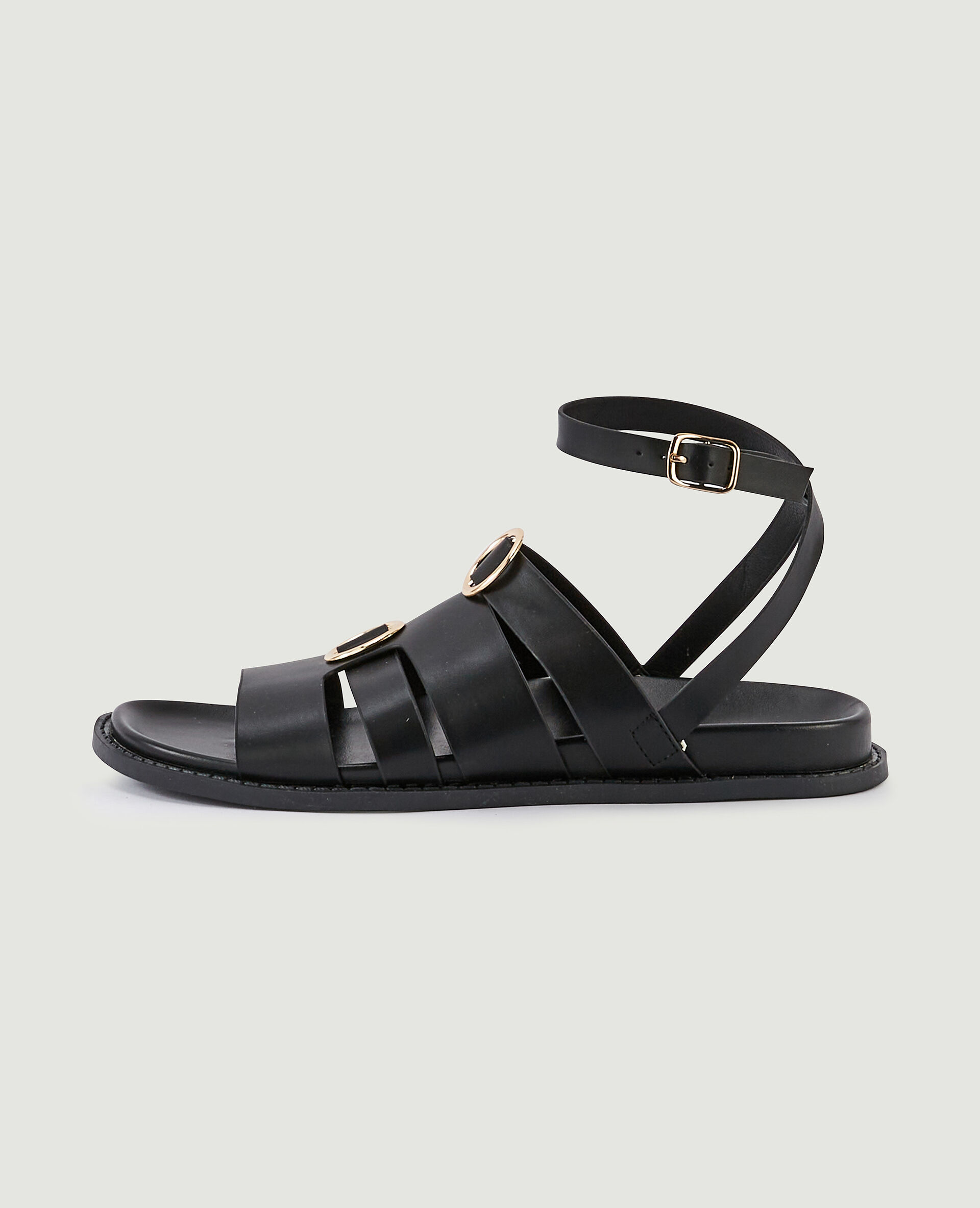 Sandales plates avec anneaux - Noir