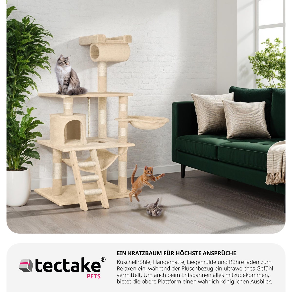 tectake Stokeley 141 cm krabpaal inclusief speeltouw en anti-kantelvoorziening