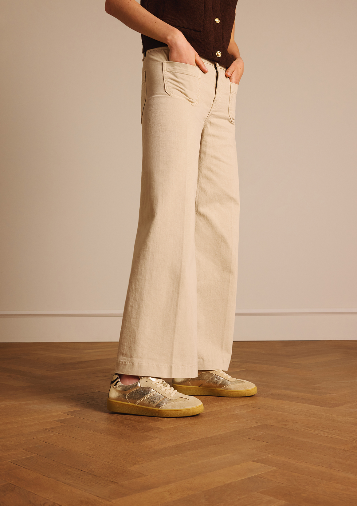 Gouden leren sneakers met zebra details