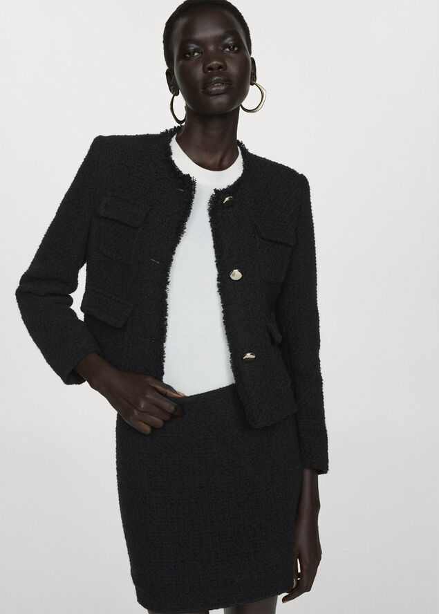 MANGO Pocket tweed jacket Black