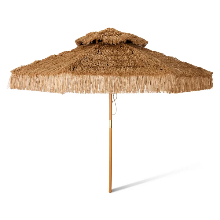 HKliving - Raffia Terrassenschirm, Ø 300 cm, braun