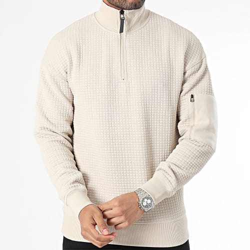 Sweat Col Montant Zippé Black Beige