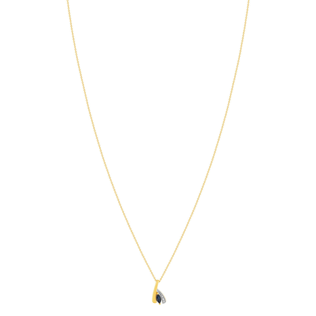 Collier or 375 jaune 2 tons saphir et diamant 45cm avec anneau de raccourcissement 42cm
