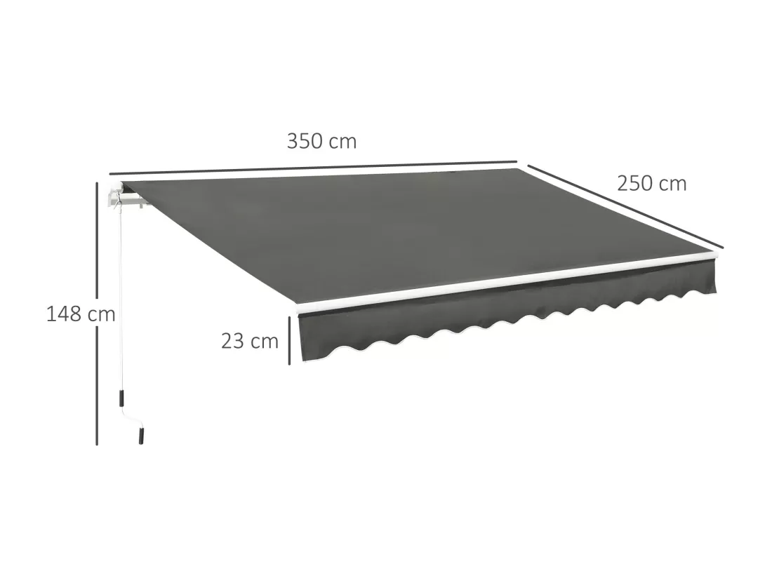 Store banne manuel rétractable aluminium polyester imperméabilisé 3,5L x 2,5l (avancée) m gris