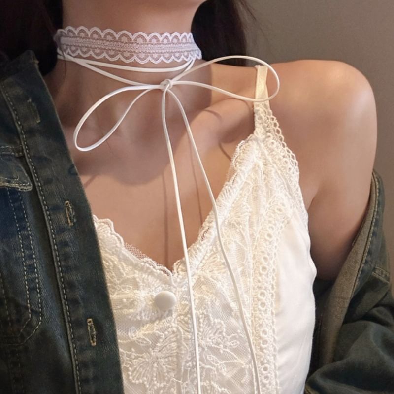 Seirios - Set: kanten skinny sjaal + strikchoker