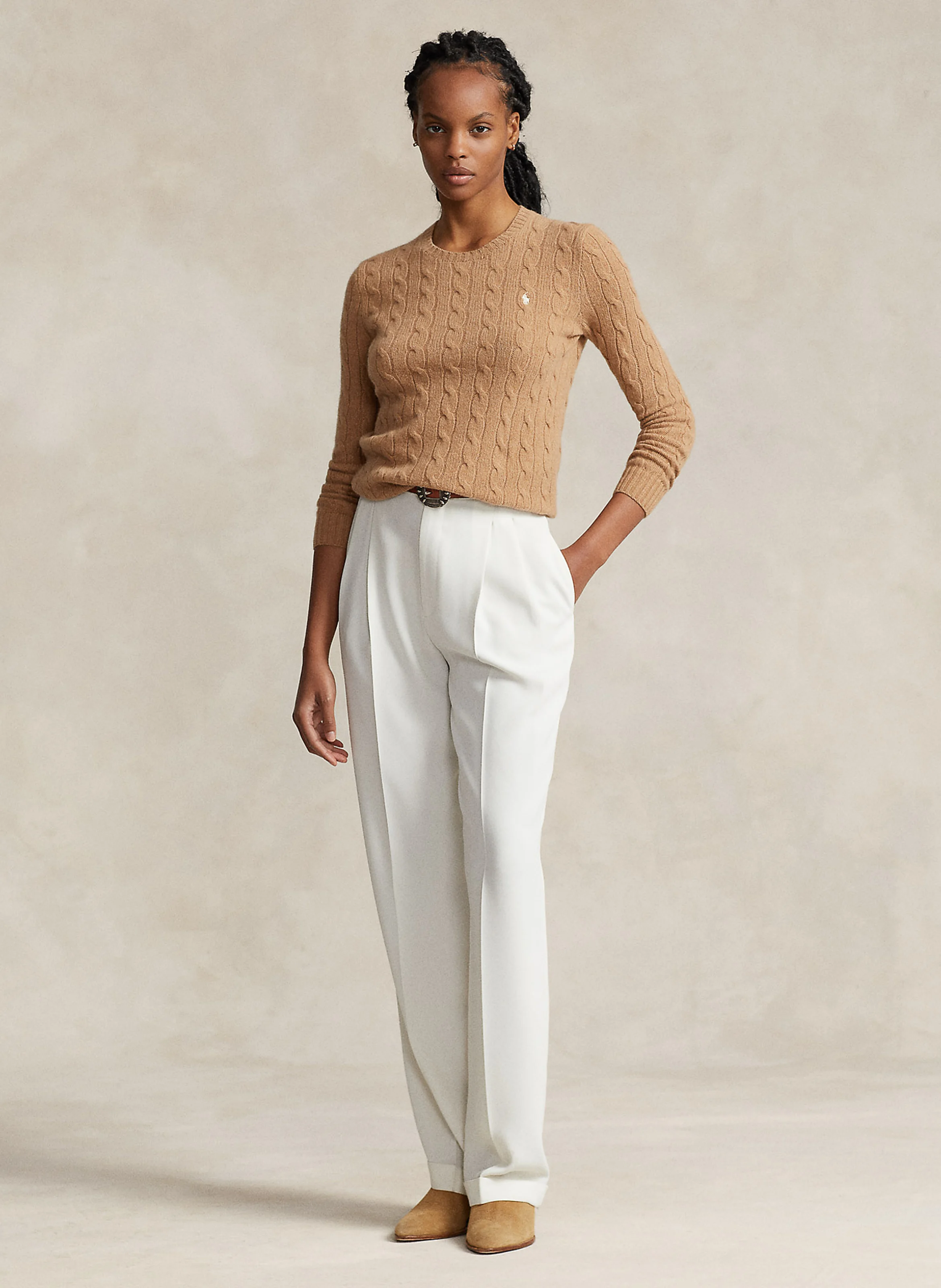 Pull col rond en laine et cachemire | Beige
