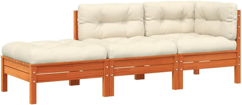 vidaXL Gartensofa 3-Sitzer, Modular Sofa mit Kissen Hocker, Gartensessel Ecksofa mit Lattenrost, Relaxsessel Lounge Sessel Gartenmöbel