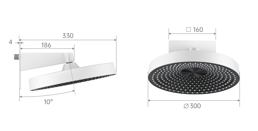 Saniclear Evolution hoofddouche 30cm met wandbevestiging zwart mat