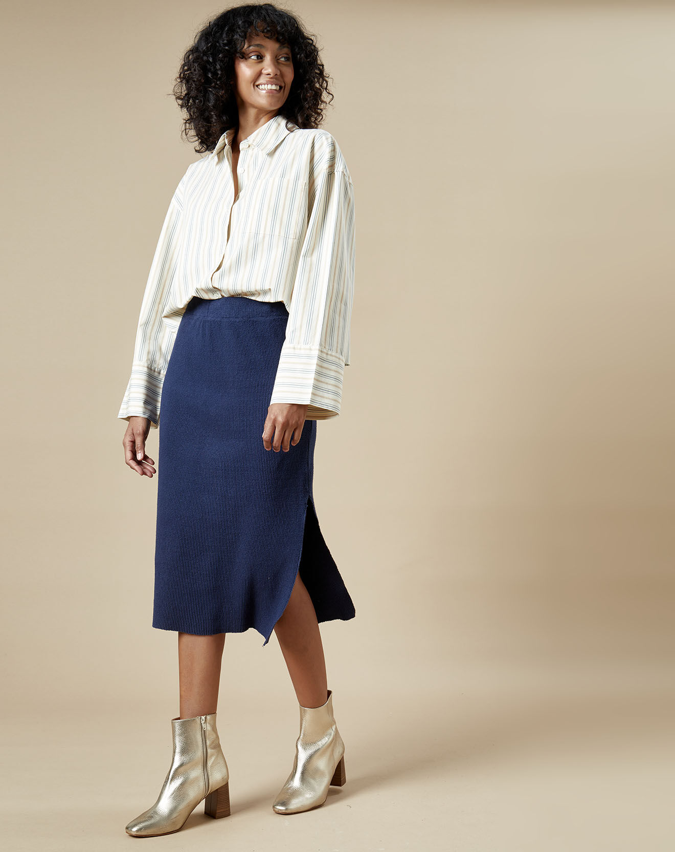 Bellerose Chemise Gloria rayée écru/bleu