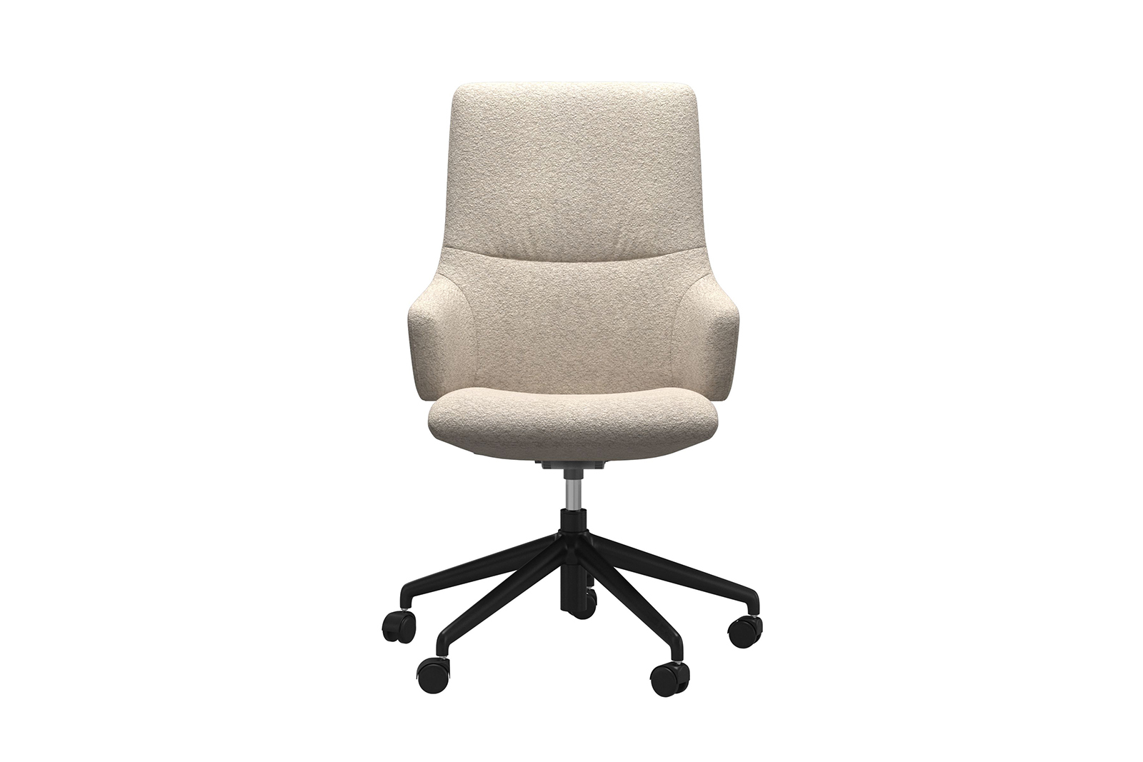Mint kontorstol Høy stol i tekstil Orchid Off White med arm og matt sort understell
