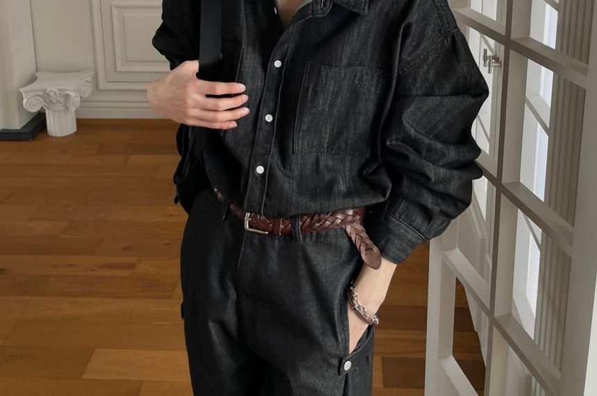 SeoulPop - Losvallend denim overhemd met lange mouwen