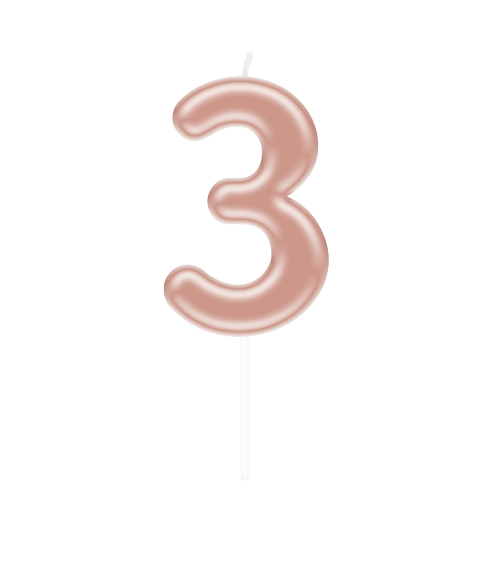 3 Jaar Kaars Rose Goud 10,5cm