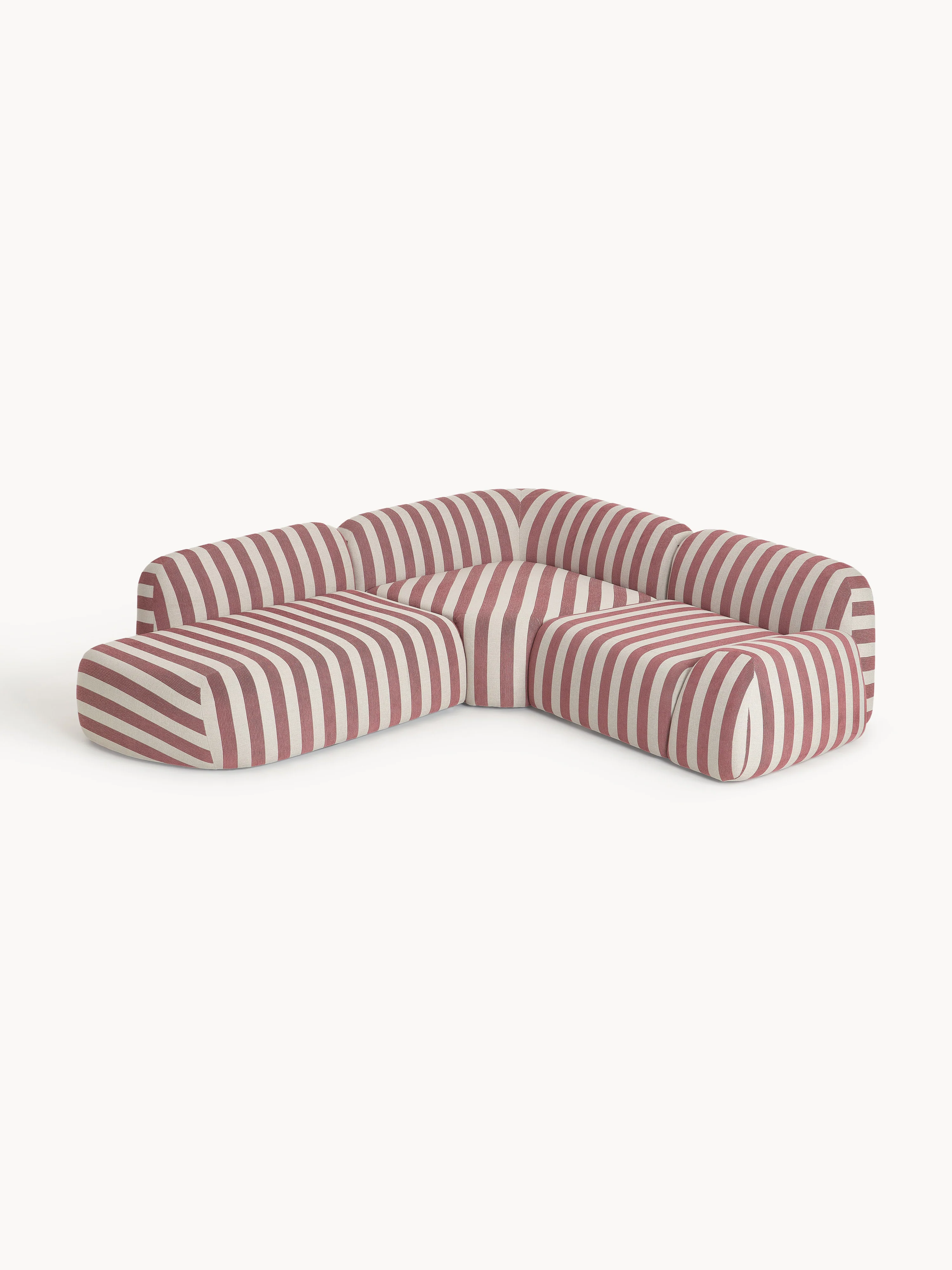 Gestreepte modulaire hoekbank Wolke (4-zits) met chaise longue