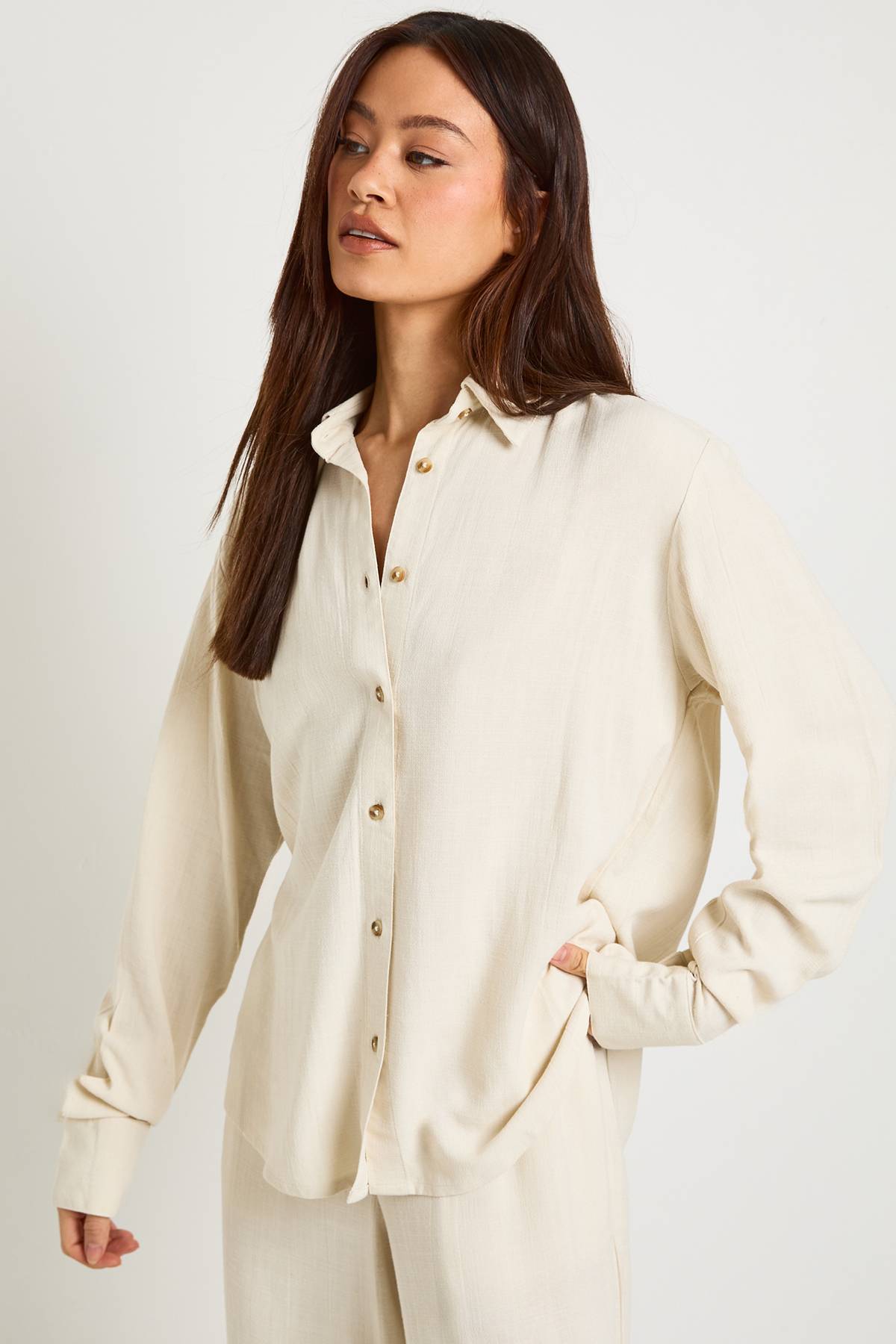 boohoo Chemise Oversize Grande Taille En Lin Premium