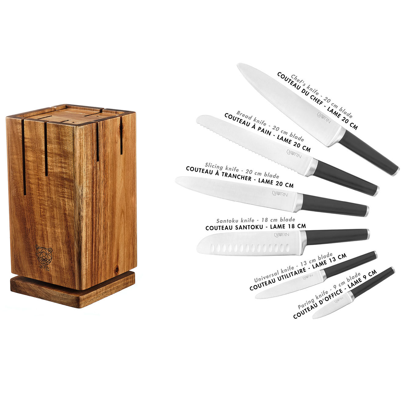 Bjorn Bloc avec couteaux de cuisine Jona Skagen inox mat - 7 pièces