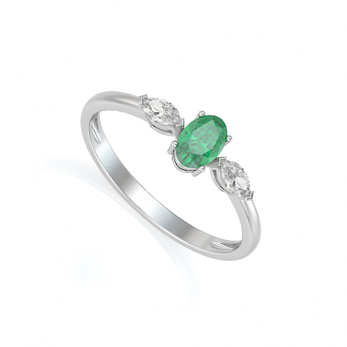 Bague ADEN Or 585 Blanc Emeraude et diamants 1.604grs