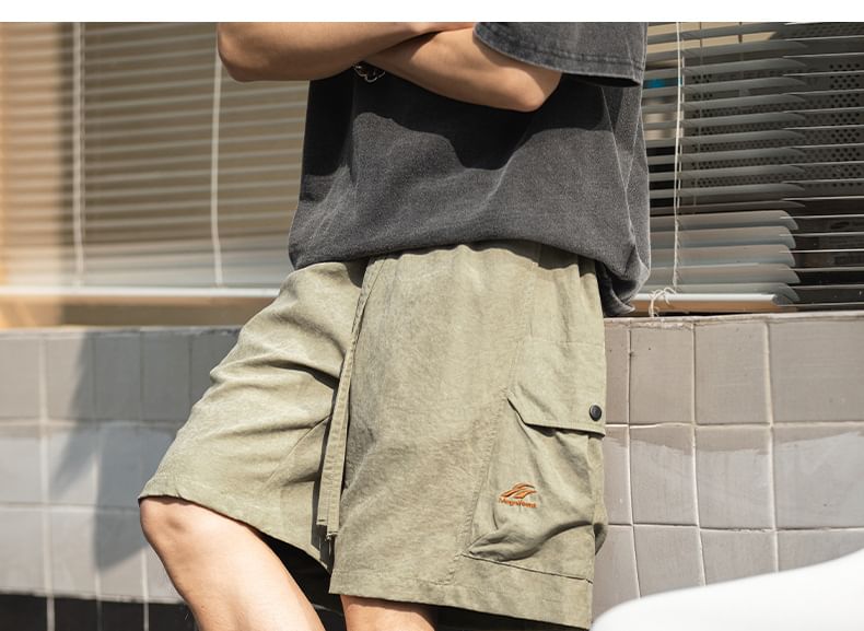 AXEN - Cargoshorts met hoge taille en borduursel