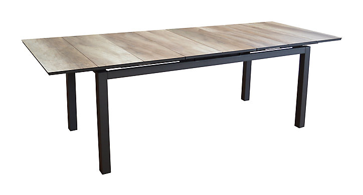 Table de jardin extensible Tahaa en aluminium coloris graphite et imitation bois L.180/240 x l.90 x H.74 cm