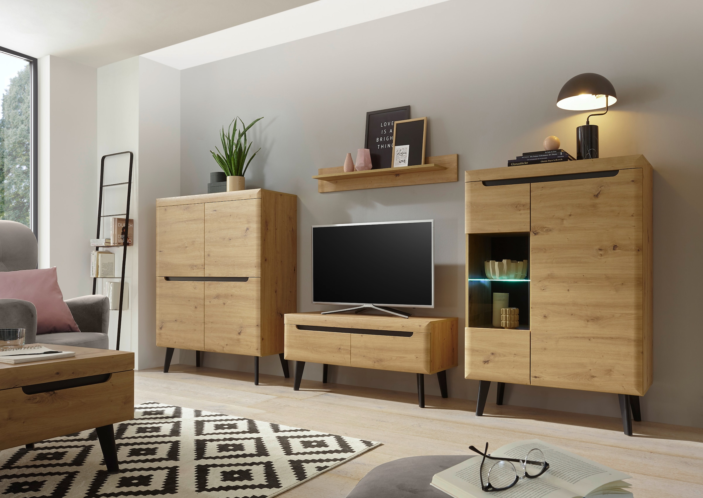 INOSIGN Highboard »Torge, Kommode, Schrank, Sideboard, Anrichte, Mehrzweckschrank« 1 Stk. tlg. abgeschrägte Füsse, drei Farben, Scandi Design, 107 cm breit