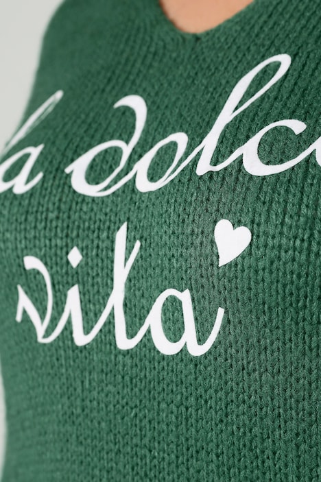 Long-Pullover, Schriftzug, V-Ausschnitt, Langarm