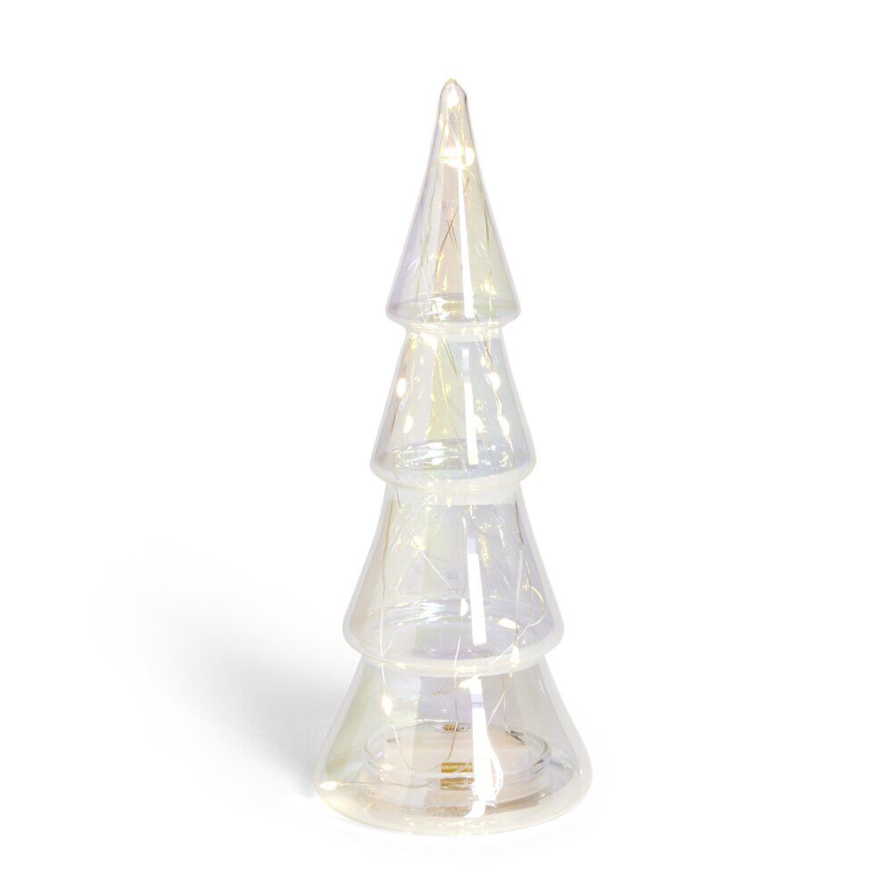 Sapin miniature holographique en verre 15LED Ø9,5xH26cm