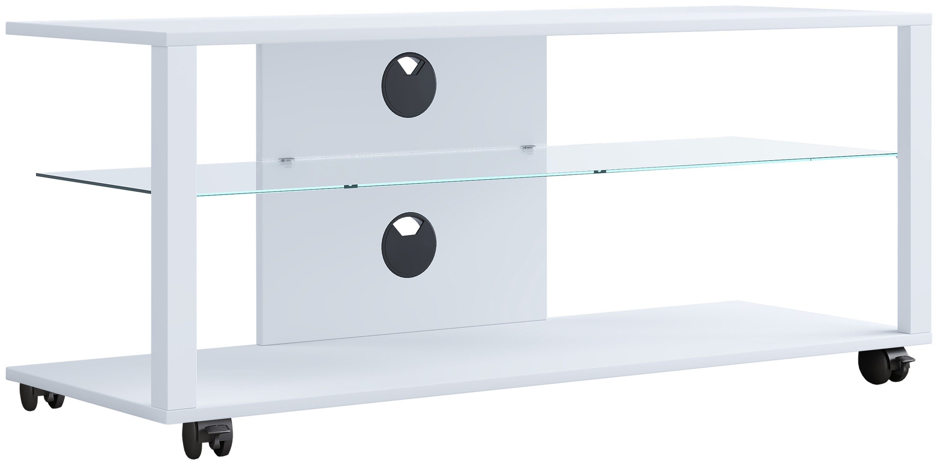 VCM Holz TV Lowboard Rollen Fernsehschrank mobil Rack Konsole Möbel Fernsehtisch Fernseh Phono Glas Folas XL