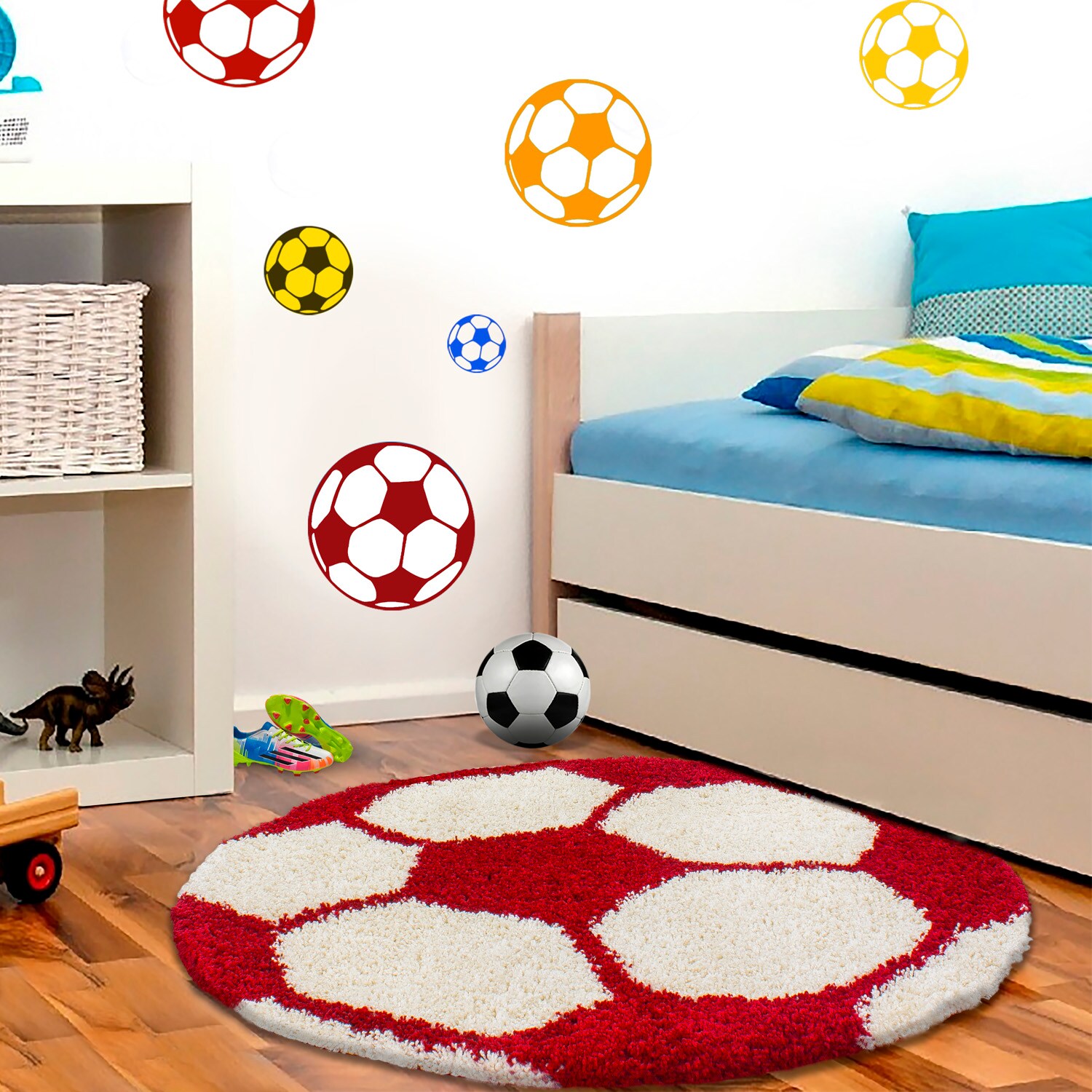 Wunderschöne Kinderteppichrund , Höhe 30 mm, Fußball Motiv