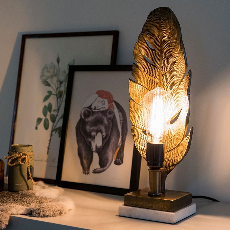 Art Deco tafellamp brons met marmeren voet - Leaf